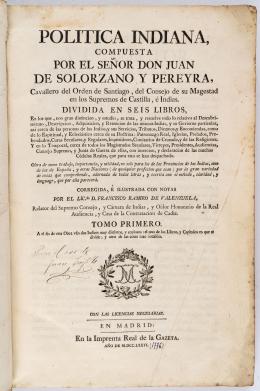 96   -  <p><span class="description">Política indiana, Solórzano, 1776</span></p>