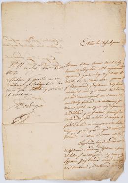 75   -  <p><span class="description">Carta con firma de Bolívar, 1817</span></p>