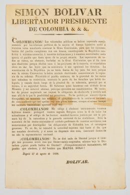 90   -  <span class="object_title">Simon Bolivar libertador presidente de Colombia & & &. Colombianos! Las voluntades públicas se habian espresado enerjicamente por las reformas políticas de la nacion...</span>