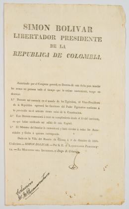 92   -  <span class="object_title">Simón Bolívar libertador presidente de la república de Colombia [Decreto del Libertador Bolivar, autorizando al vice-presidente para ejercer las funciones del poder ejecutivo]</span>