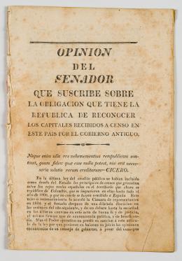 102   -  <span class="object_title">Opinión del senador que suscribe sobre la obligación que tiene la República de reconocer los capitales recibidos a censo en este país por el gobierno antiguo</span>