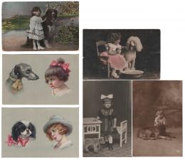 210   -  <p><span class="description">6 Postales niños y animales ca 1910s </span></p>