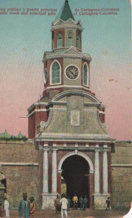 25   -  <p><span class="description">Reloj Público y puerta principal Cartagena ca 1900s</span></p>