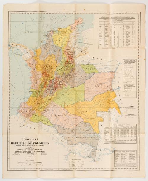 Coffee map of the Republic of Colombia. World&#39;s Largest Pro