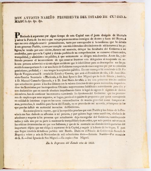 Nariño, Antonio : Defensa del General Nariño