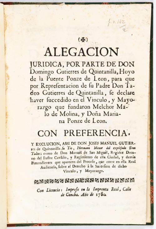 Tudela, Juan Felipe : Alegación jurídica, por parte de don