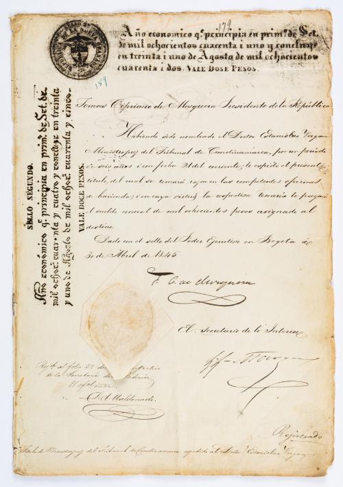 Mosquera, Tomás Cipriano : Carta manuscrita firmada por Tom