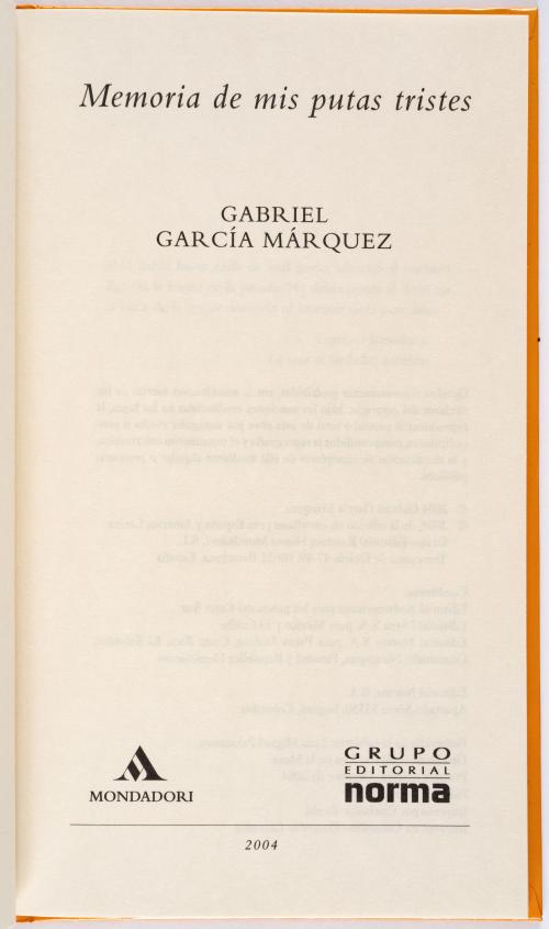 García Márquez, Gabriel : Memorias de mis putas tristes