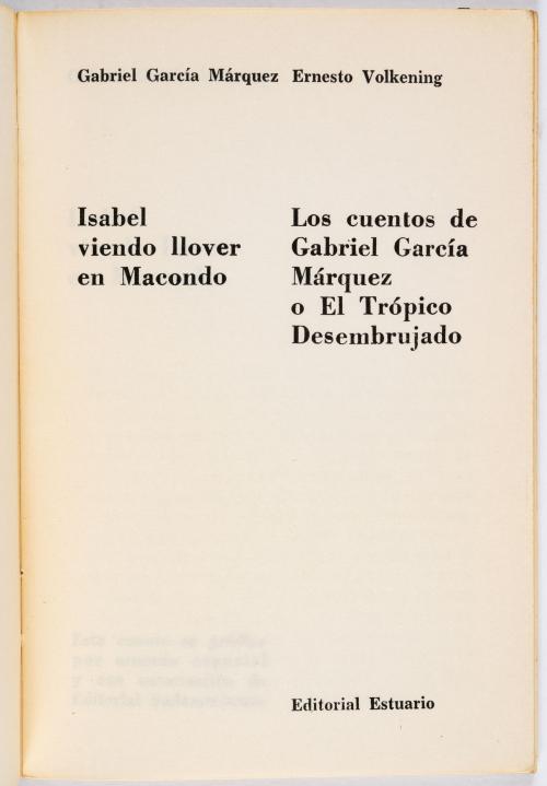 García Márquez, Gabriel : Isabel viendo llover en macondo