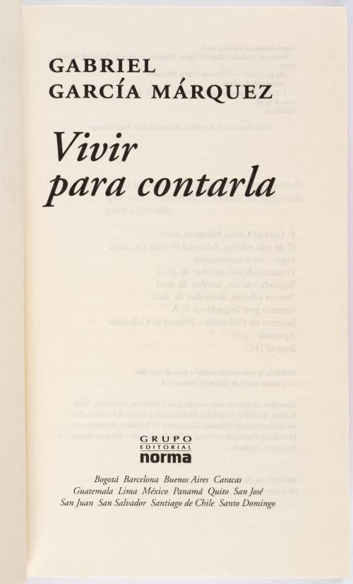 García Márquez, Gabriel : Vivir para contarla