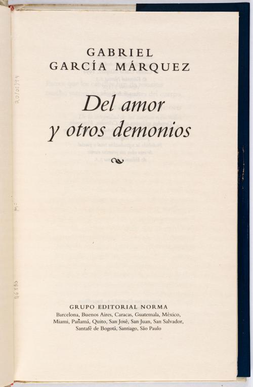 García Márquez, Gabriel : Del amor y otros demonios