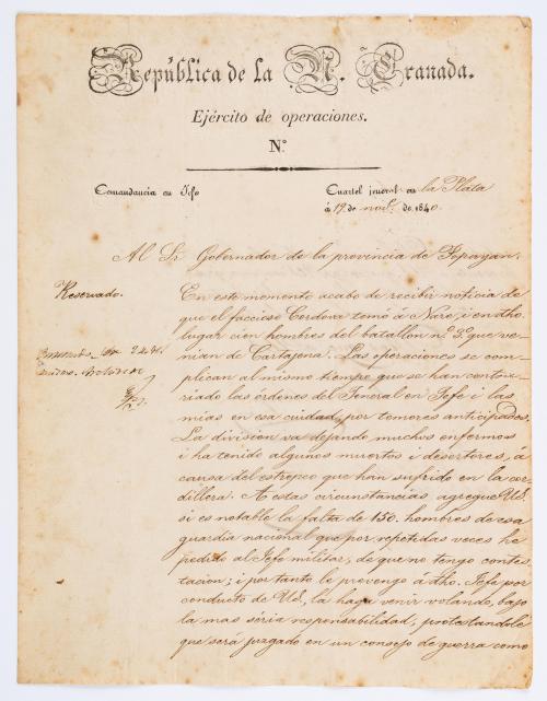 Mosquera, Tomás Cipriano : Manuscrito de Tomás Cipriano de