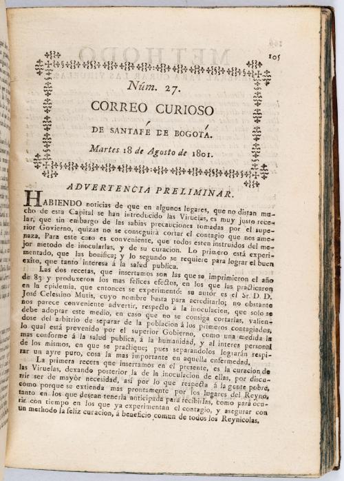 Tadeo Lozano, Jorge : Correo Curioso, erudito, económico y 