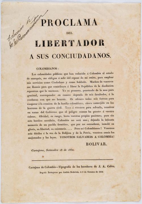 Bolívar, Simón : Proclama del Libertador a sus conciudadano