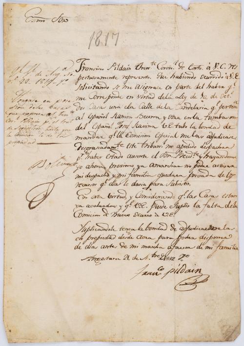 Bolívar / José Francisco Pilain : Carta manuscrita destinad