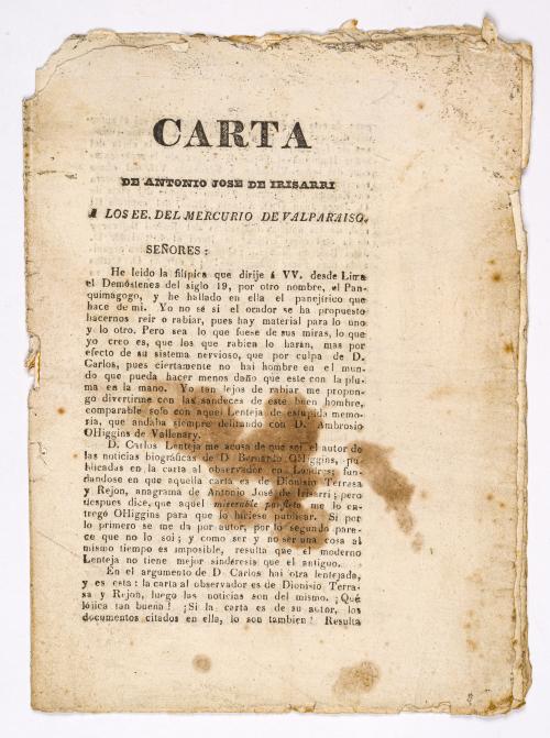 Irisarri, Antonio José de : Carta de Antonio José de Irisar