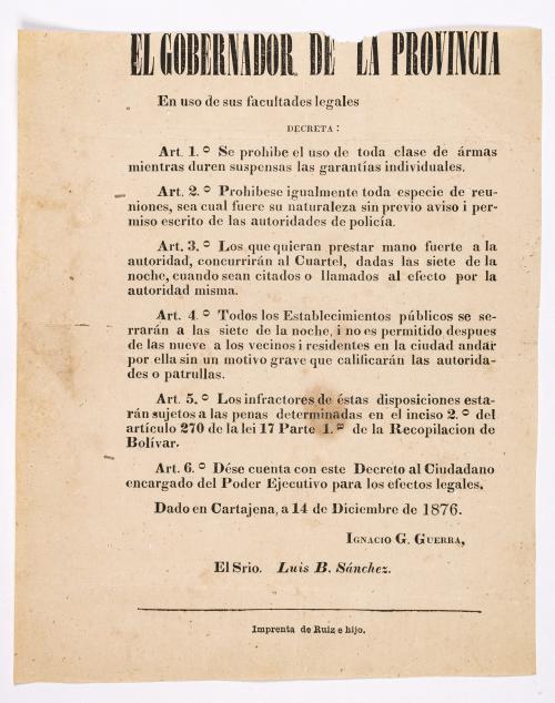 Guerra, Ignacio G.  : [Decreto del gobernador de la provinc