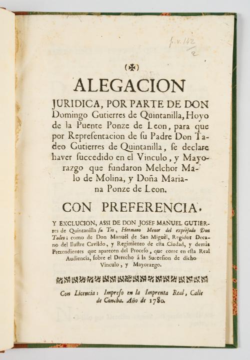 Tudela, Juan Felipe : Alegación jurídica, por parte de don 