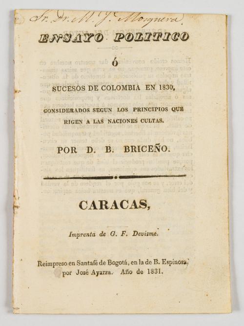 Briceño y Briceño, Domingo  : Ensayo político o sucesos de 