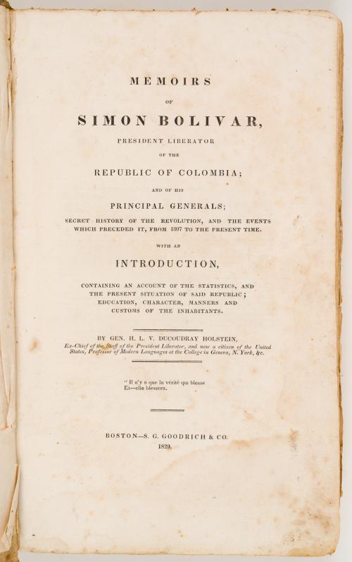 Holstein, H. L. V. Ducoudray : Memoirs of Simón Bolivar pre