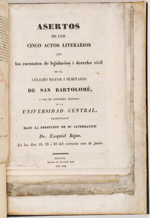 Miscelánea de impresos educativos bogotanos, 1826-1836