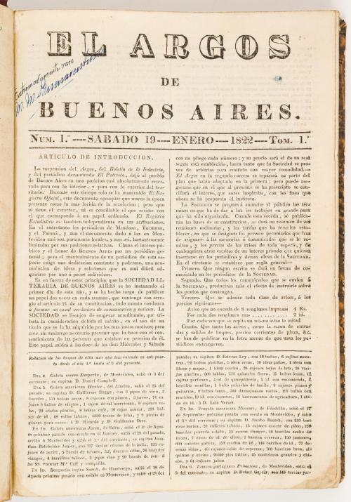 [Prensa] : El Argos de Buenos Aires. Tom I