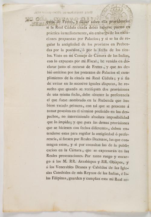 [Chile] Cédula Real firmada Yo el Rey. Por quianto D.Juan P