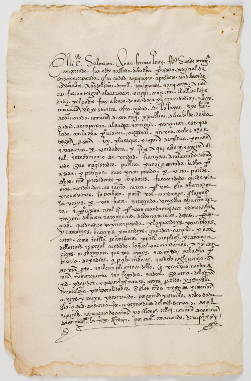 Valle, Juan del : Carta manuscrita del Obispo Juan del Valle