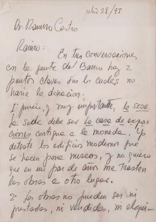 Cartas originales manuscritas por el Maestro Fernando Botero