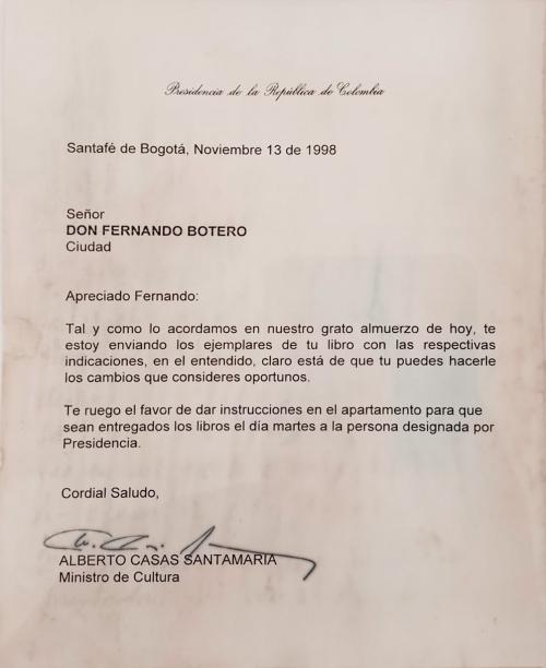 Cartas originales manuscritas por el Maestro Fernando Botero