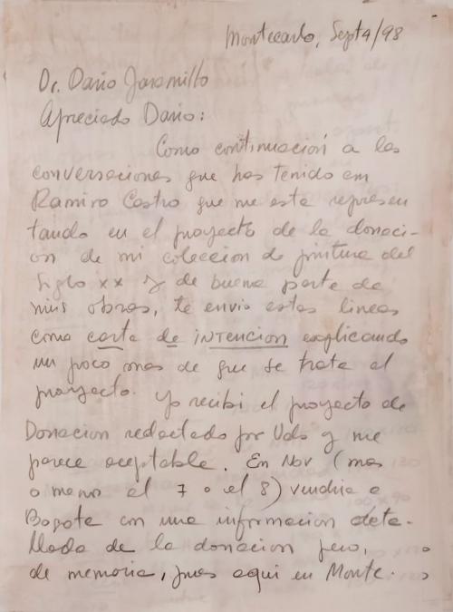 Cartas originales manuscritas por el Maestro Fernando Botero