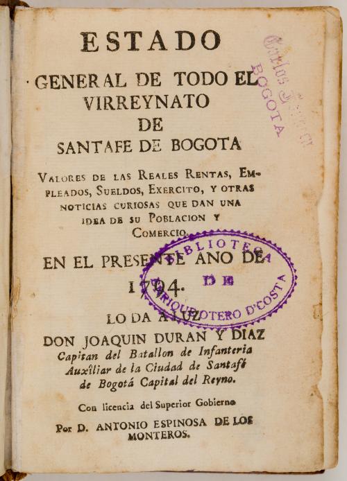 Durán y Díaz, Joaquín (ed.) : Estado general de todo el vir