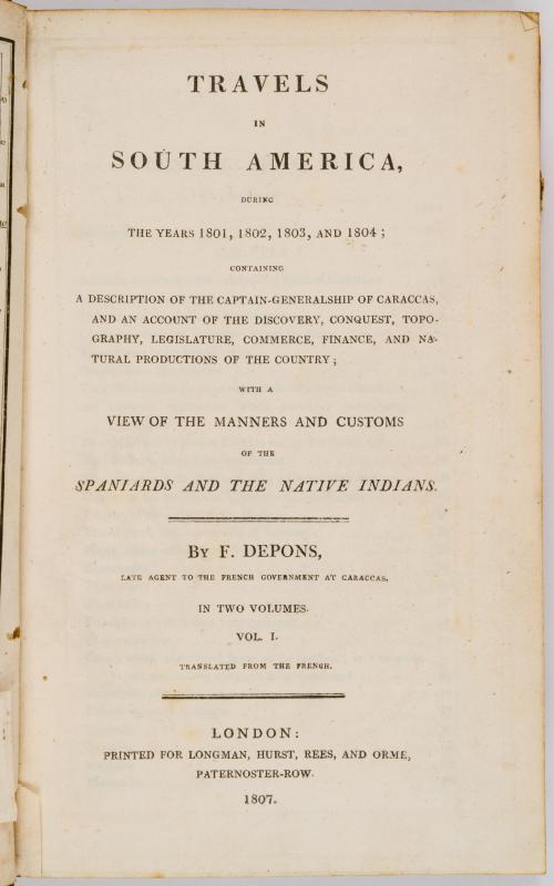 Depons, F. : Travels in South America during the years 1801