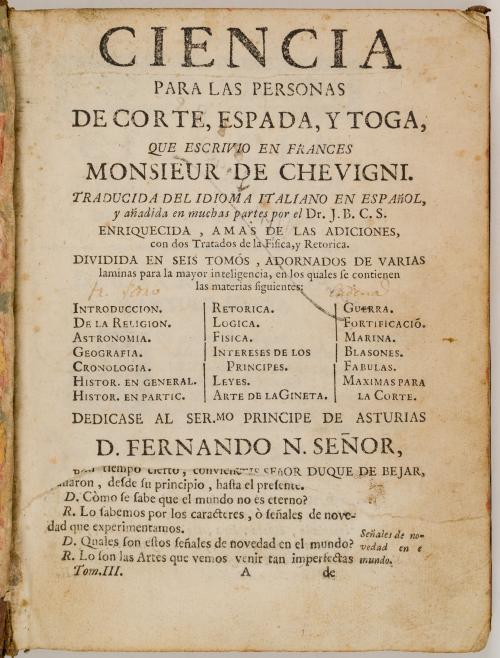 Chevigny, Monsieur de : Ciencia para las personas de corte,