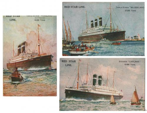 3 Postales publicidad  de la Red Star Line (Barcos)