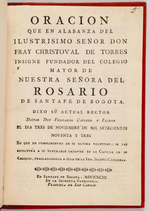 Caycedo y Flórez, Fernando : Oración que en alabanza del il