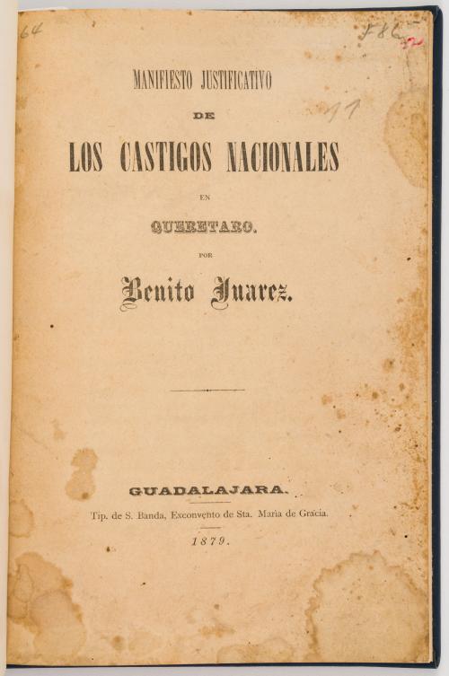 Juarez, Benito (atrib) : Manifiesto justificativo de los ca