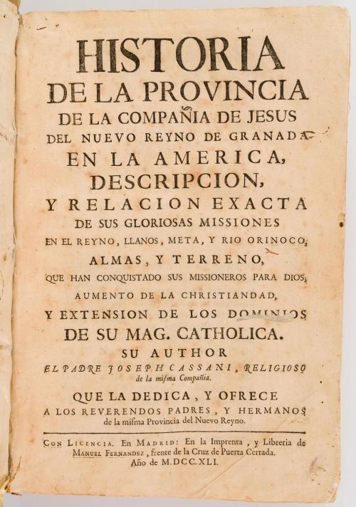 Cassani, Joseph : Historia de la Provincia de la Compañía d