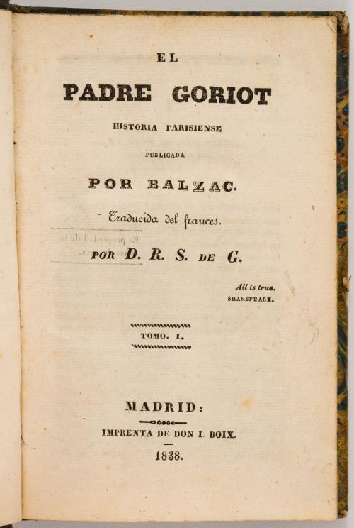 Balzac, Honoré de : El Padre Goriot: Historia Parisiense. T