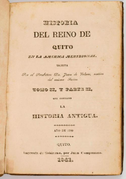 Velasco, Juan de : Historia del Reino de Quito en la Améric